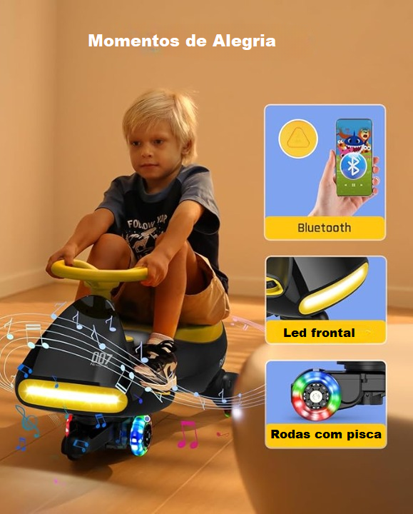 Carro Elétrico Infantil Com Pedal Acelerador, Bateria Recarregável Rodas Com Led ( Brinde Exclusivo + 2 Baterias Reserva)