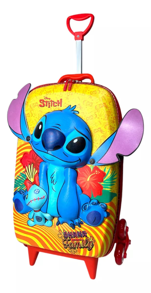 Mochila Infantil Rodinha Stitch 3D 2025 + Lancheira