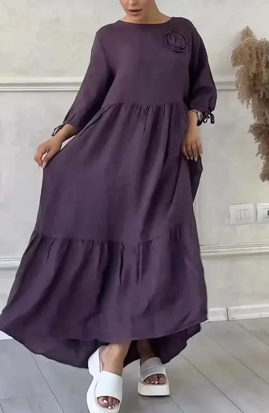 Vestido Florinda™ Em Linho de Algodão / Encante-se com a Suavidade, Liberdade e Conforto que Você Merece!