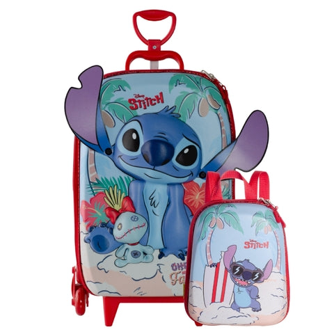 Mochila Infantil Rodinha Stitch 3D 2025 + Lancheira