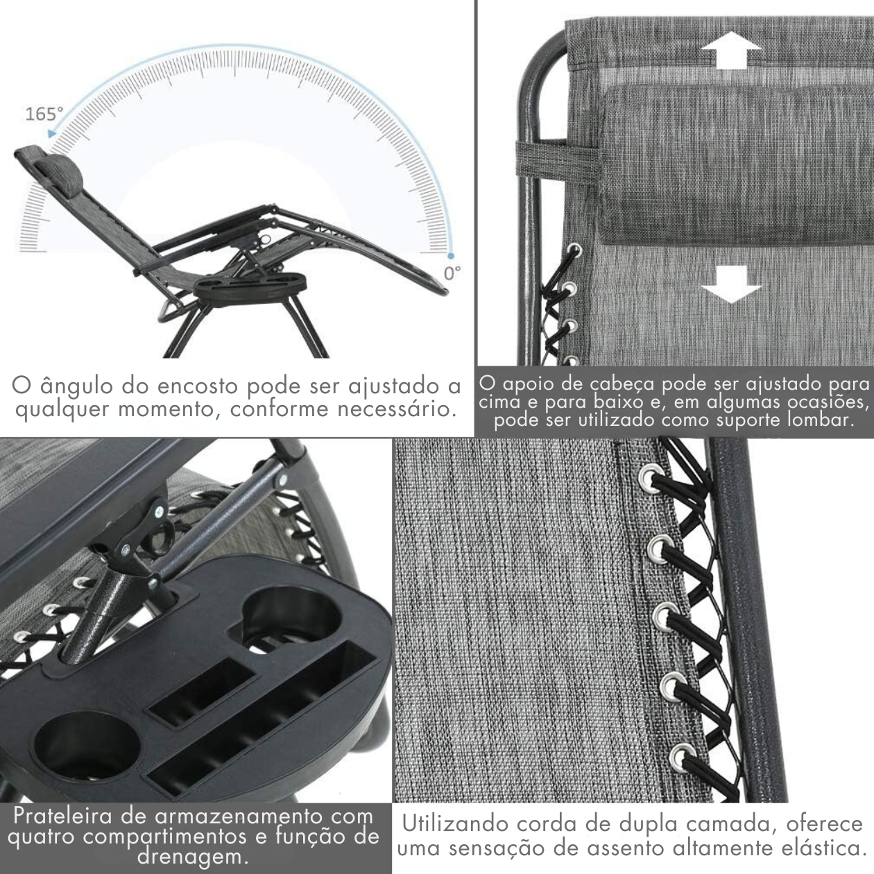 (QUEIMA DE ESTOQUE) Cadeira Dobrável Reclinável de Alta Resistencia (suporta até 150kg) + Almofada e Suporte de Brinde